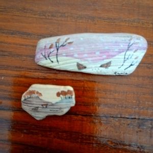 Set of Two Vintage Handpainted Brooches